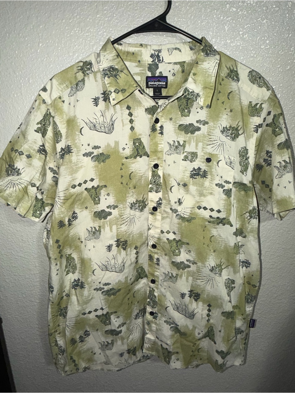 Patagonia Go-To Organic Cotton Bear Mountain Print Short Sleeve Shirt - Sage - L